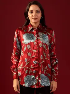 Ambraee Floral Printed spread collar Long Sleeves Embroidered Party Shirt