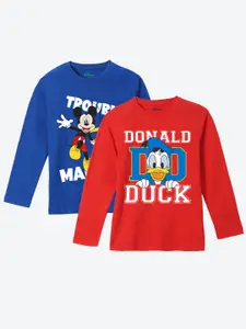 YK Disney Boys Pack of 2 Printed Round Neck Long Sleeves Pure Cotton Regular T-shirt