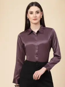 Style Quotient Mauve Spread Collar Smart Satin Formal Shirt