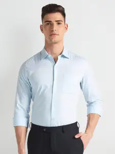 Arrow Textured Spread Collar Long Sleeves Pure Cotton Twill Formal Shirt