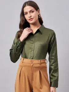 Style Quotient Olive Satin Smart Opaque Formal Shirt