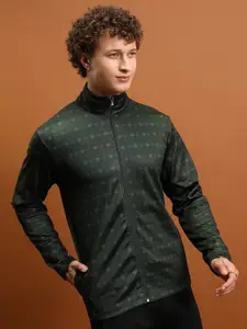 HIGHLANDER Geometric Printed Mock Collar Front-Open Sweatshirt