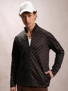 HIGHLANDER Geometric Printed Mock Collar Front-Open Sweatshirt