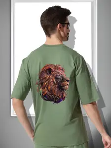 Elibolz Typography Printed Round Neck Extended Sleeves Oversized T-shirt