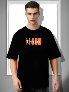 Elibolz Typography Printed Round Neck Extended Sleeves Oversized T-shirt