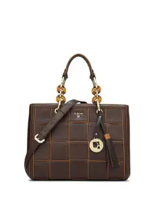 Da Milano Leather Structured Satchel with Cut Work
