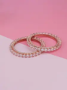 Mirana Set Of 2 Rose Gold-Plated American Diamond-Studded Bangles