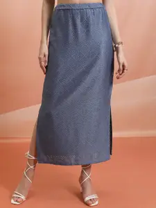 Tokyo Talkies Blue Crochet Straight Midi Skirt