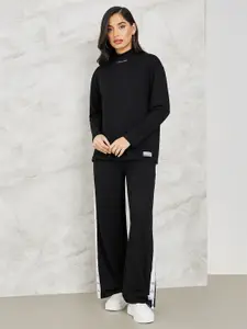 Styli Cotton High-Neck T-Shirt With Trouser Co-Ords