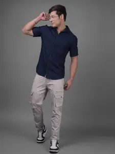 Crimsoune Club Men Classic Slim Fit Spread Collar Short Sleeves Cotton Casual Shirt