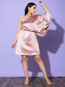 Globus Taupe One shoulder Satin Fit & Flare Dress