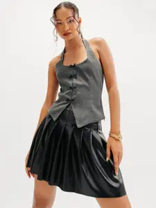 FREAKINS Black Flared Leather Mini Skirt