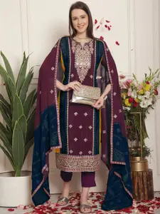 Stylee LIFESTYLE Floral Embroidered Sequinned Silk Chiffon Unstitched Dress Material