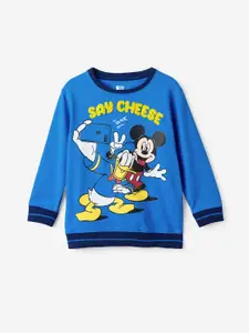 The Souled Store Boys Blue Mickey & Donald Printed Pullover Sweatshirt