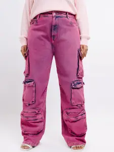 FREAKINS Women Plus Size Relaxed Fit High-Rise Clean Look Cotton Cargo Jeans