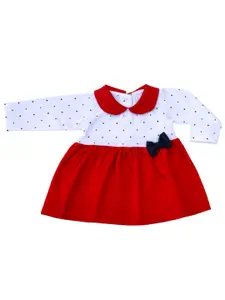 Dear Little  Girls Polka Dot Printed Peter Pan Collar Cotton Fit & Flare Dress