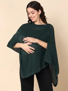 House Of Zelena Open Knit Self Design Maternity Poncho Shrug