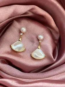 Digital Dress Room Gold-Plated Pearl-Beaded Triangular Drop Earrings