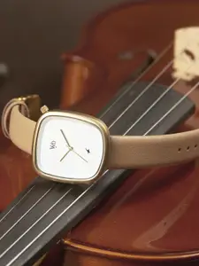 Fastrack Women Brass Dial & Leather Straps Analogue Watch FV60018YL01W