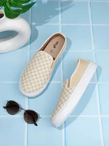 Styli Men Checkerboard Canvas Slip On Shoes