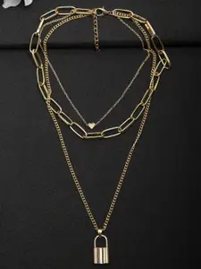 YouBella Gold-Plated Lock Heart Layered Pendent Necklace
