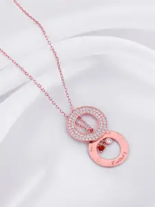 GIVA 925 Sterling Silver Rose Gold-Plated CZ-Studded Circle Pendant With Chain