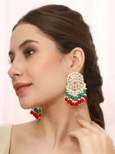 Priyaasi Gold-Plated Kundan Studded & Beaded Contemporary Drop Earrings