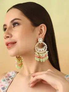 Priyaasi Gold Plated Kundan & Beaded Contemporary Chandbalis