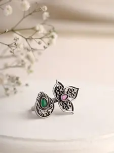 Priyaasi Silver Plated Stones Studded Adjustable Finger Ring