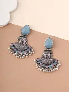 Priyaasi Silver Plated Stone Studded Contemporary Drop Earrings