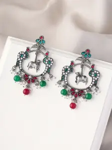 Priyaasi Silver-Plated Oxidized Peacock Chandbalis