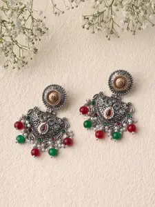 Priyaasi Silver-Plated Contemporary Oxidised Drop Earrings