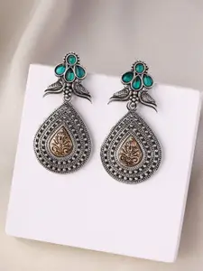 Priyaasi Silver-Plated Contemporary Oxidized Drop Earrings