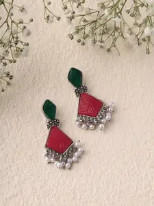 Priyaasi Silver-Plated Artificial Stones Contemporary Drop Earrings