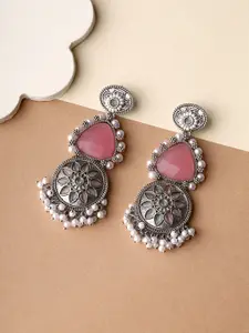 Priyaasi Silver-Plated Artificial Stones Contemporary Drop Earrings