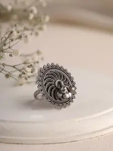 Priyaasi Silver-Plated Oxidized Adjustable Finger Ring