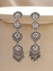 Priyaasi Silver-Plated Contemporary Oxidised Drop Earrings