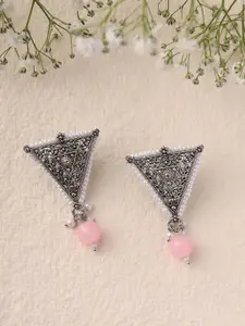 Priyaasi Silver-Plated Beads Beaded Triangular Oxidised Drop Earrings