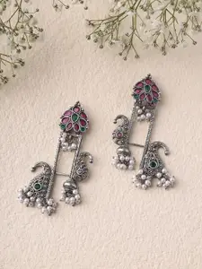 Priyaasi Silver-Plated Contemporary Oxidised Drop Earrings
