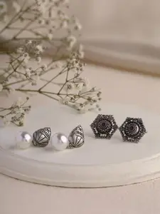 Priyaasi Set Of 2 Silver-Plated Brass Contemporary Drop Earrings