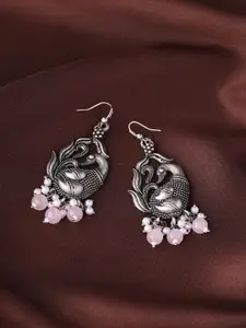 Priyaasi Silver-Plated Contemporary Oxidised Drop Earrings