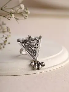 Priyaasi Silver-Plated Beads-Beaded Triangle-Shaped Adjustable Finger Ring