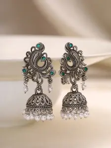 Priyaasi Silver-Plated Contemporary Tribal Peacock Jhumkas