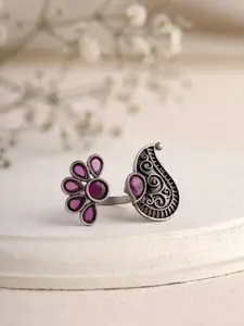 Priyaasi Silver-Plated Stone Studded Finger Ring