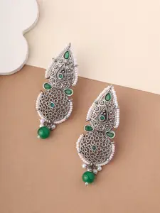 Priyaasi Silver-Plated Kundan Studded Contemporary Drop Earrings