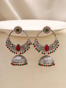 Priyaasi Silver-Plated Stone Studded Contemporary Jhumkas