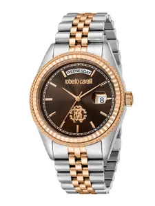 Roberto Cavalli Men Embellished Dial & Stainless Steel Analogue Watch RC5G091M0075