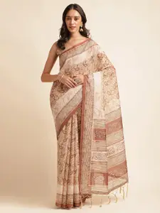 DOI MOI Paisley Linen Silk Printed Banarasi Saree