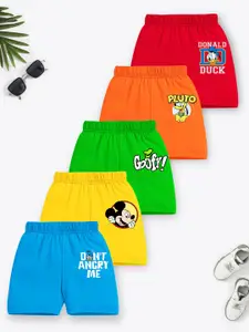 YK Disney Boys Pack Of 5 Mid-Rise Printed Cotton Shorts