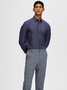 SELECTED Slim Fit Textured Self Design Cotton Formal Shirt